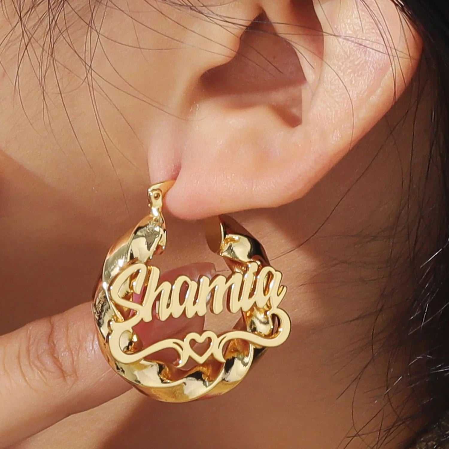 Custom Name Gold Hoop Earrings for Women – Personalized Stainless Steel Jewelry with Heart Accent, Multiple Sizes Available 1