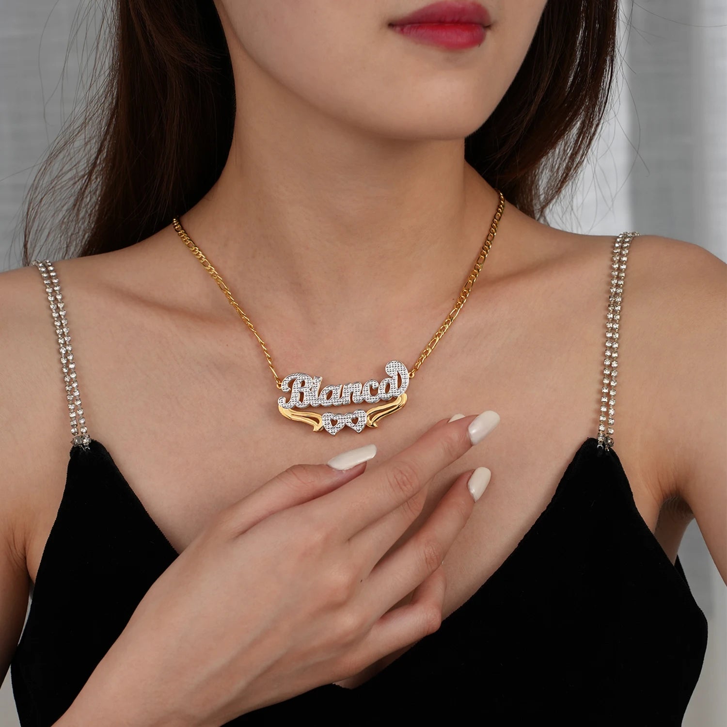 Gold Name Necklace for Women – Personalized Double Plated Heart Pendant in Durable Stainless Steel 3