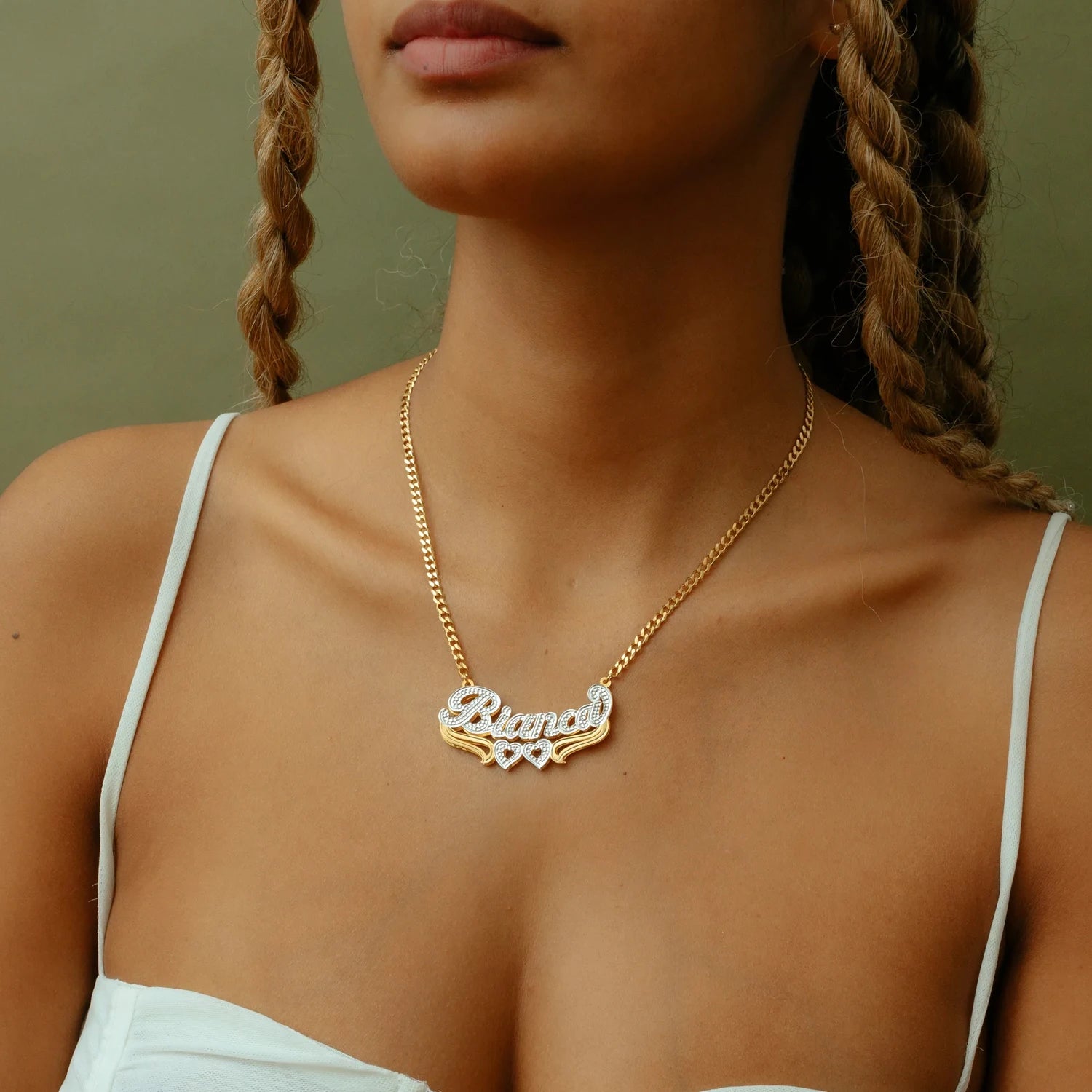 Gold Name Necklace for Women – Personalized Double Plated Heart Pendant in Durable Stainless Steel 1