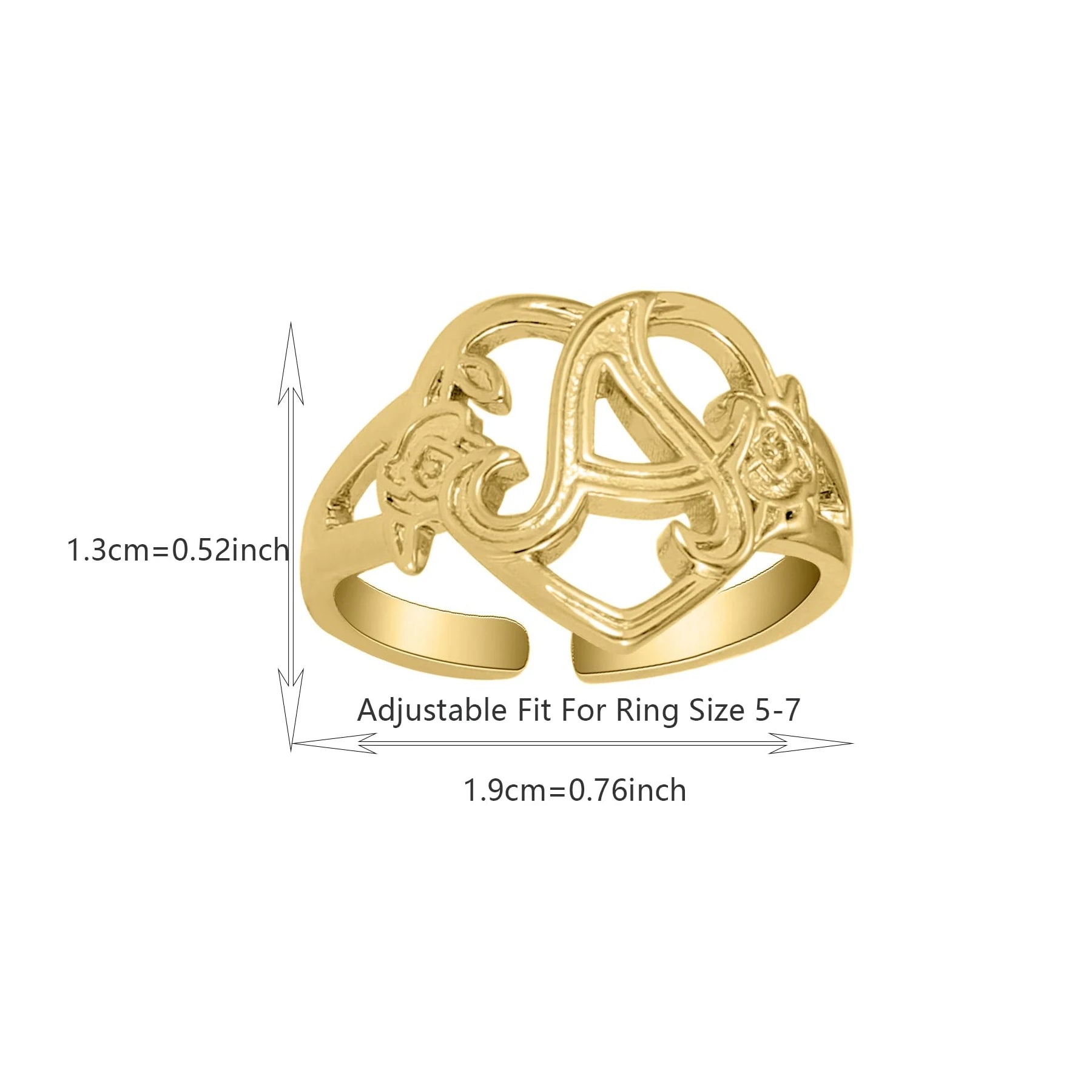Personalized Gold Initials Heart Ring for Women – Adjustable Fashion Jewelry, Customizable Gift for Any Occasion 1