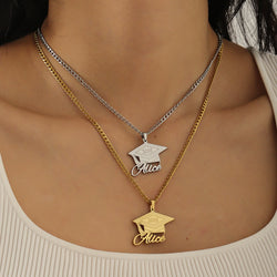 Personalized Graduation Necklace with Name Pendant in Stainless Steel – Custom Initial and Name Options in Gold, Silver, or Rose Gold 4