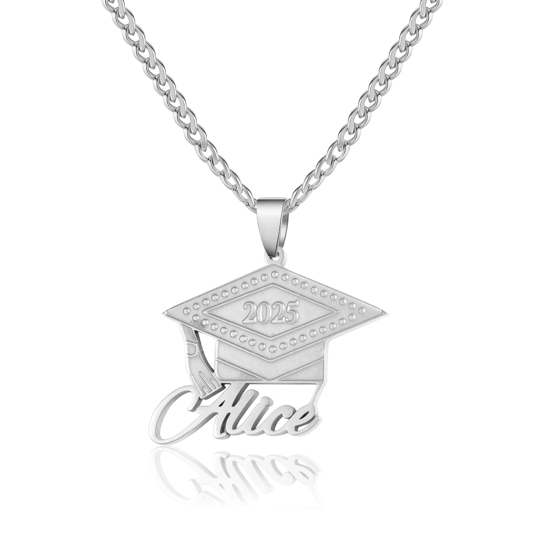 Personalized Graduation Necklace with Name Pendant in Stainless Steel – Custom Initial and Name Options in Gold, Silver, or Rose Gold 7