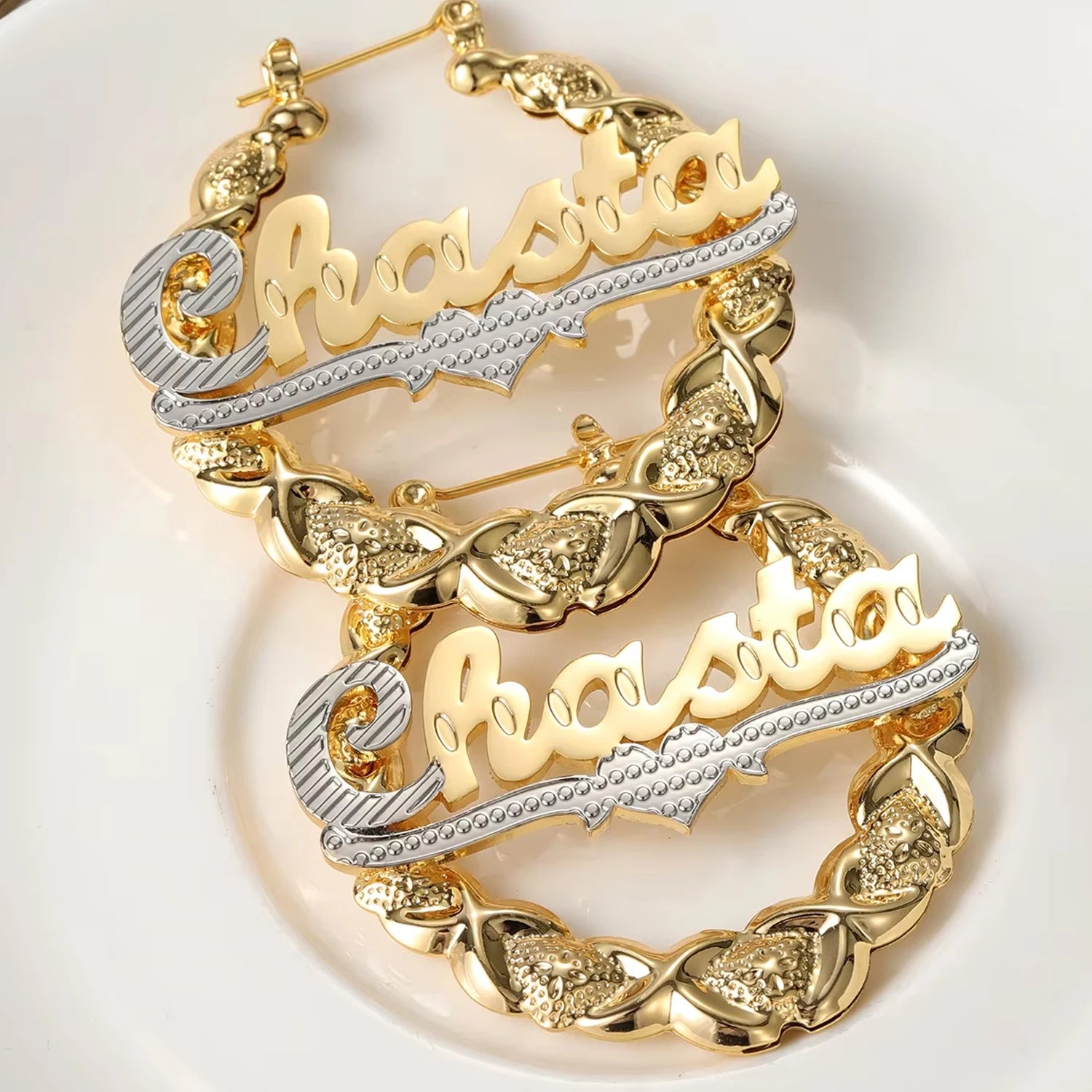 Personalized Heart Name Hoop Earrings – Customizable Bamboo Nameplate Jewelry for Women 0