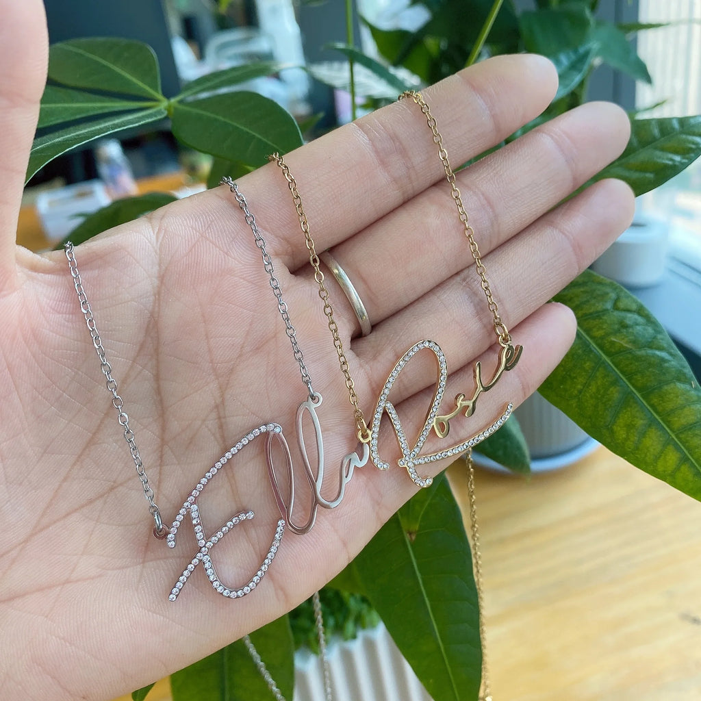 Personalized Name Necklace with Diamond Accent – Custom Stainless Steel Jewelry for Women in 18K Gold, White Gold, or Rose Gold 3