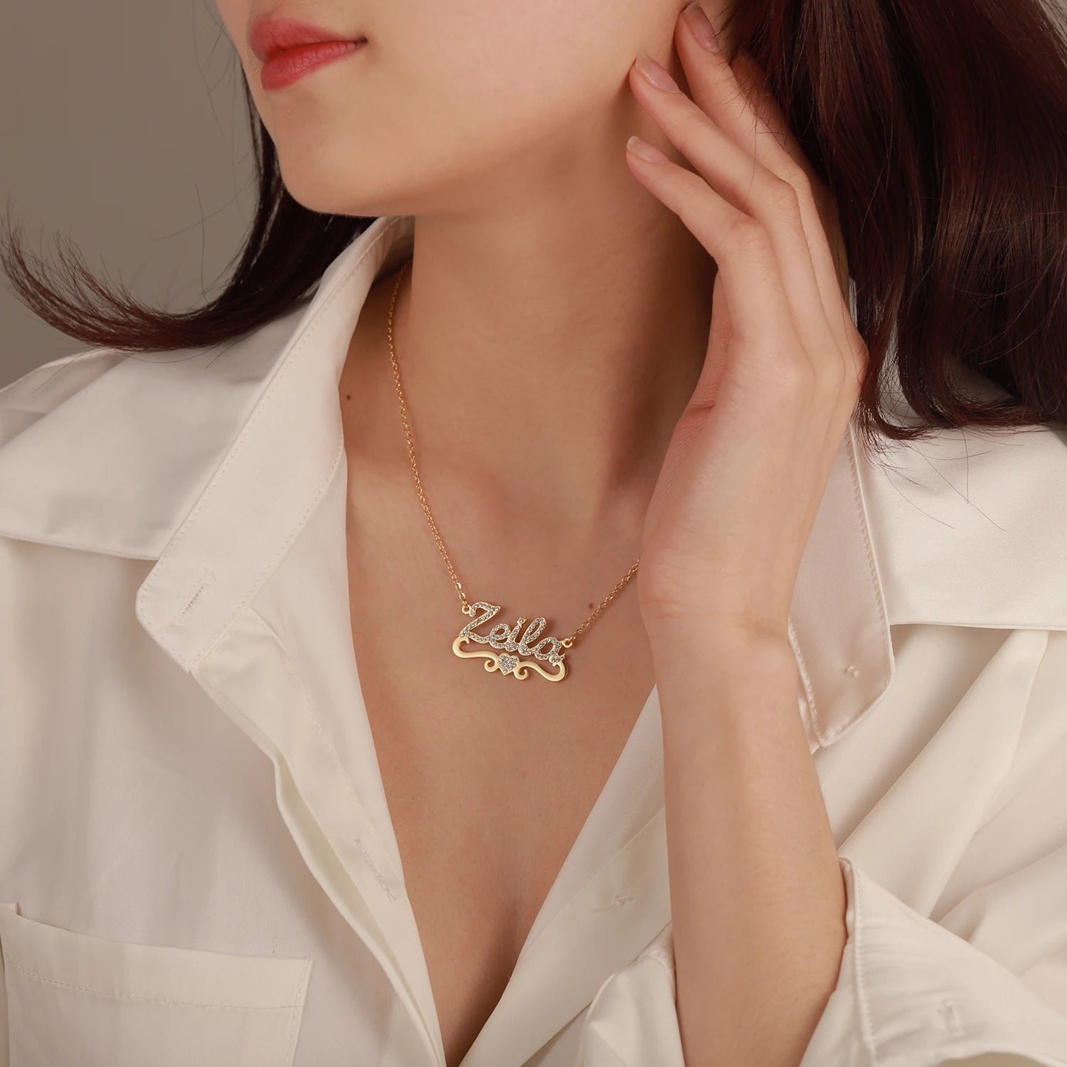 Personalized Name Necklace with Heart – Custom Gold Stainless Steel Pendant for Women, Elegant and Unique Gift 1